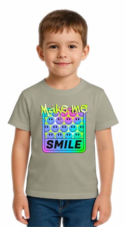Unisex Smile Baskılı Çocuk Tişört pamuklu penye kumaş