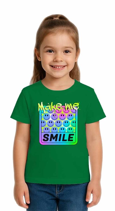 Unisex Smile Baskılı Çocuk Tişört pamuklu penye kumaş