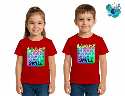 Unisex Smile Baskılı Çocuk Tişört pamuklu penye kumaş
