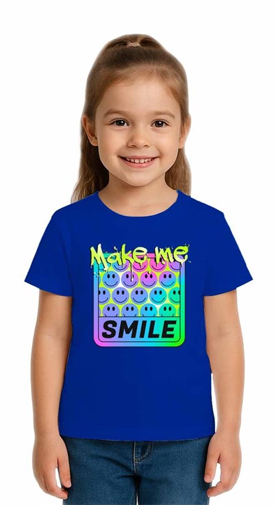 Unisex Smile Baskılı Çocuk Tişört pamuklu penye kumaş
