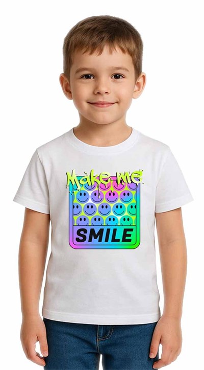 Unisex Smile Baskılı Çocuk Tişört pamuklu penye kumaş