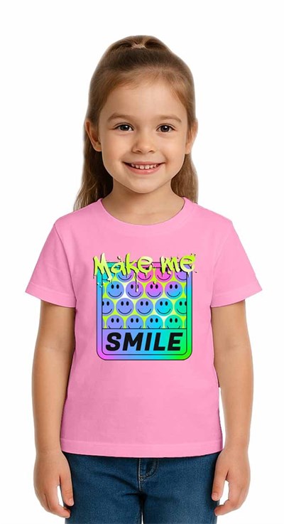 Unisex Smile Baskılı Çocuk Tişört pamuklu penye kumaş
