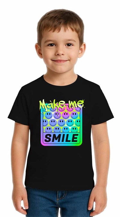 Unisex Smile Baskılı Çocuk Tişört pamuklu penye kumaş