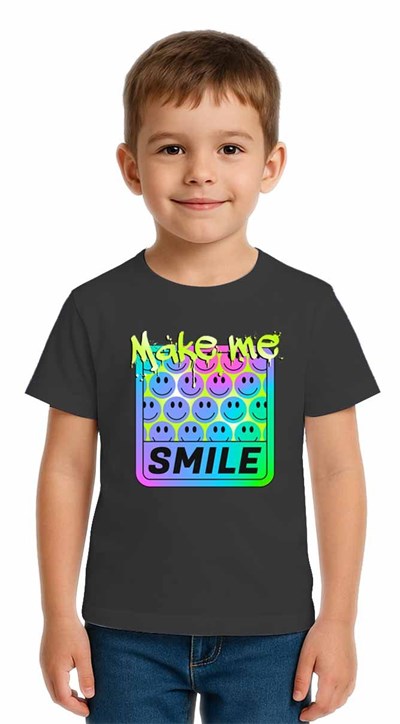 Unisex Smile Baskılı Çocuk Tişört pamuklu penye kumaş