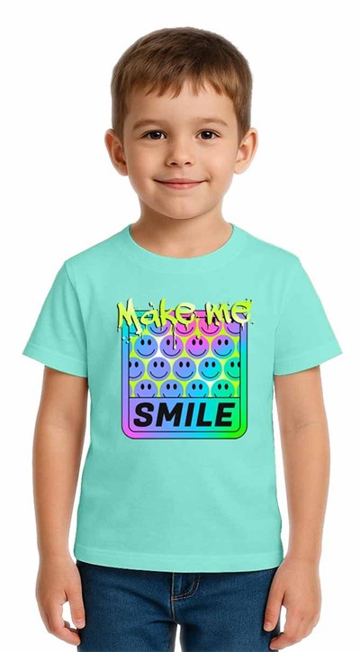 Unisex Smile Baskılı Çocuk Tişört pamuklu penye kumaş