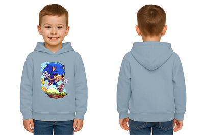 Unisex Sonic Baskılı Çocuk Swaetshirt Kapşonlu 3 İplik Şardonlu