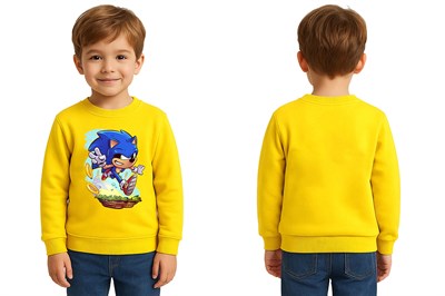 Unisex Sonic Baskılı Çocuk Swaetshirt 3 İplik Şardonlu