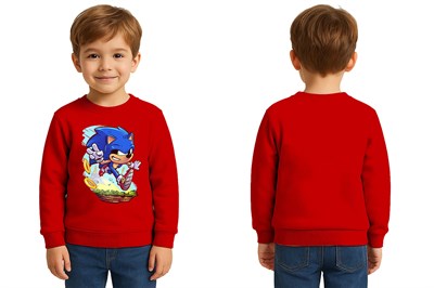 Unisex Sonic Baskılı Çocuk Swaetshirt 3 İplik Şardonlu