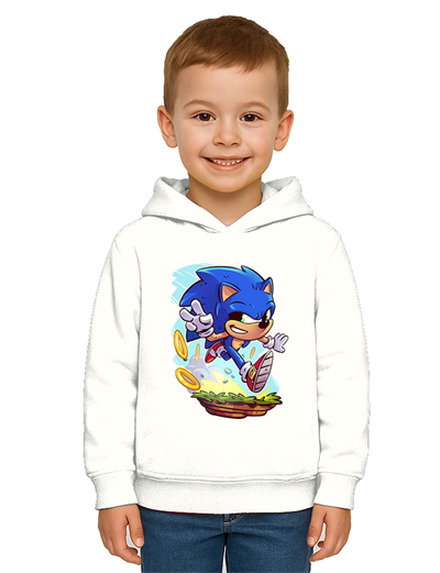 Unisex Sonic Baskılı Çocuk Swaetshirt Kapşonlu 3 İplik Şardonlu