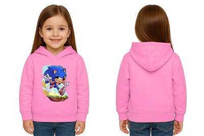 Unisex Sonic Baskılı Çocuk Swaetshirt Kapşonlu 3 İplik Şardonlu