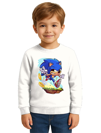 Unisex Sonic Baskılı Çocuk Swaetshirt 3 İplik Şardonlu