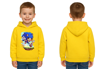 Unisex Sonic Baskılı Çocuk Swaetshirt Kapşonlu 3 İplik Şardonlu