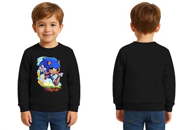 Unisex Sonic Baskılı Çocuk Swaetshirt 3 İplik Şardonlu