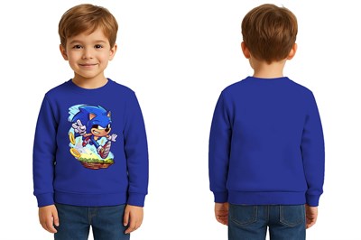Unisex Sonic Baskılı Çocuk Swaetshirt 3 İplik Şardonlu