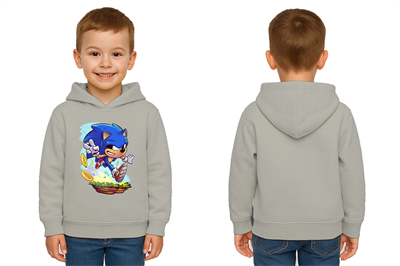 Unisex Sonic Baskılı Çocuk Swaetshirt Kapşonlu 3 İplik Şardonlu