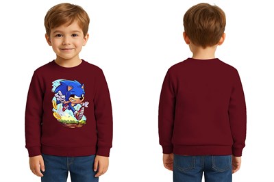 Unisex Sonic Baskılı Çocuk Swaetshirt 3 İplik Şardonlu