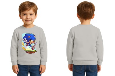 Unisex Sonic Baskılı Çocuk Swaetshirt 3 İplik Şardonlu