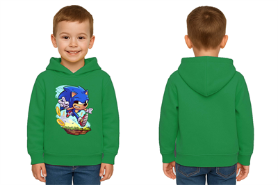 Unisex Sonic Baskılı Çocuk Swaetshirt Kapşonlu 3 İplik Şardonlu