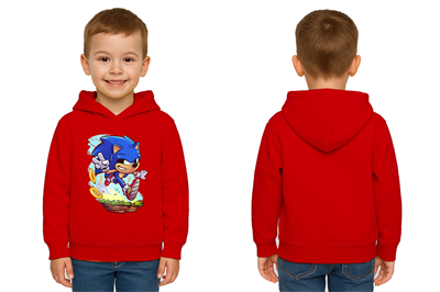 Unisex Sonic Baskılı Çocuk Swaetshirt Kapşonlu 3 İplik Şardonlu
