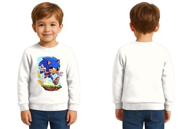 Unisex Sonic Baskılı Çocuk Swaetshirt 3 İplik Şardonlu
