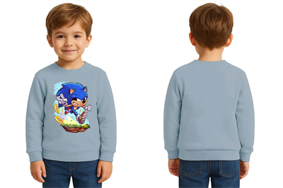 Unisex Sonic Baskılı Çocuk Swaetshirt 3 İplik Şardonlu
