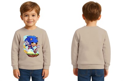 Unisex Sonic Baskılı Çocuk Swaetshirt 3 İplik Şardonlu