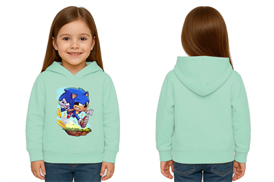 Unisex Sonic Baskılı Çocuk Swaetshirt Kapşonlu 3 İplik Şardonlu