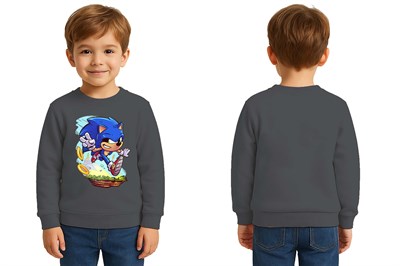 Unisex Sonic Baskılı Çocuk Swaetshirt 3 İplik Şardonlu