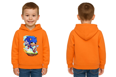 Unisex Sonic Baskılı Çocuk Swaetshirt Kapşonlu 3 İplik Şardonlu