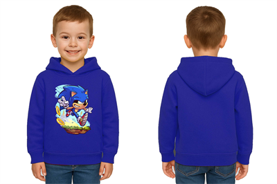 Unisex Sonic Baskılı Çocuk Swaetshirt Kapşonlu 3 İplik Şardonlu
