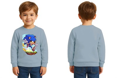 Unisex Sonic Baskılı Çocuk Swaetshirt 3 İplik Şardonlu