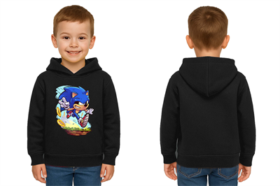 Unisex Sonic Baskılı Çocuk Swaetshirt Kapşonlu 3 İplik Şardonlu