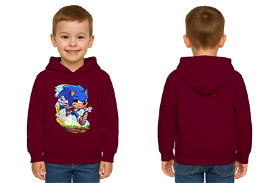 Unisex Sonic Baskılı Çocuk Swaetshirt Kapşonlu 3 İplik Şardonlu