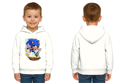 Unisex Sonic Baskılı Çocuk Swaetshirt Kapşonlu 3 İplik Şardonlu