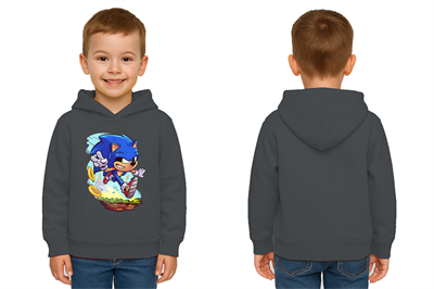 Unisex Sonic Baskılı Çocuk Swaetshirt Kapşonlu 3 İplik Şardonlu