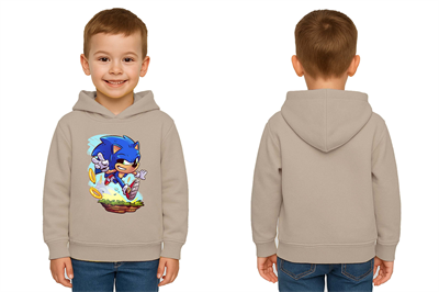 Unisex Sonic Baskılı Çocuk Swaetshirt Kapşonlu 3 İplik Şardonlu
