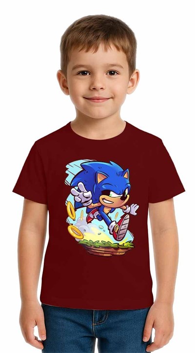 Unisex Sonic Baskılı Çocuk Tişört pamuklu penye kumaş