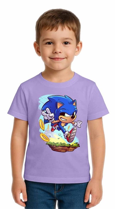 Unisex Sonic Baskılı Çocuk Tişört pamuklu penye kumaş