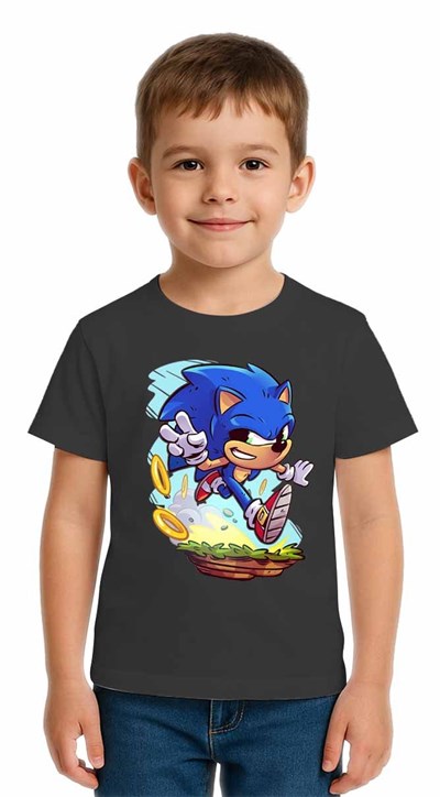 Unisex Sonic Baskılı Çocuk Tişört pamuklu penye kumaş
