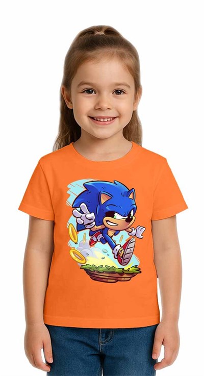Unisex Sonic Baskılı Çocuk Tişört pamuklu penye kumaş