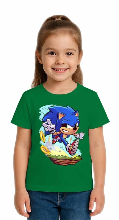 Unisex Sonic Baskılı Çocuk Tişört pamuklu penye kumaş