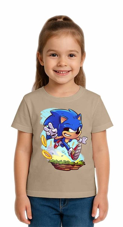 Unisex Sonic Baskılı Çocuk Tişört pamuklu penye kumaş