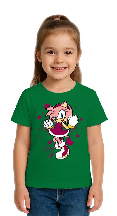 Unisex Sonic Super Girl Baskılı Çocuk Tişört pamuklu penye kumaş