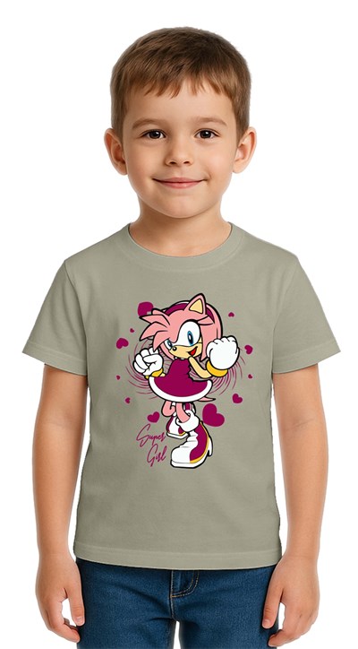 Unisex Sonic Super Girl Baskılı Çocuk Tişört pamuklu penye kumaş