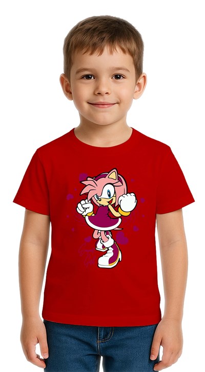 Unisex Sonic Super Girl Baskılı Çocuk Tişört pamuklu penye kumaş