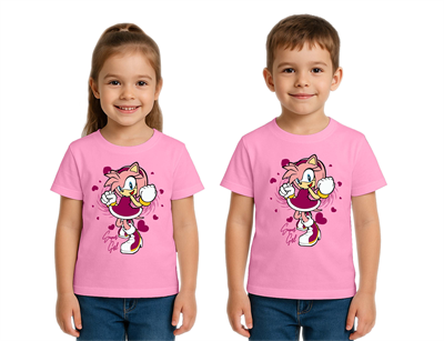 Unisex Sonic Super Girl Baskılı Çocuk Tişört pamuklu penye kumaş