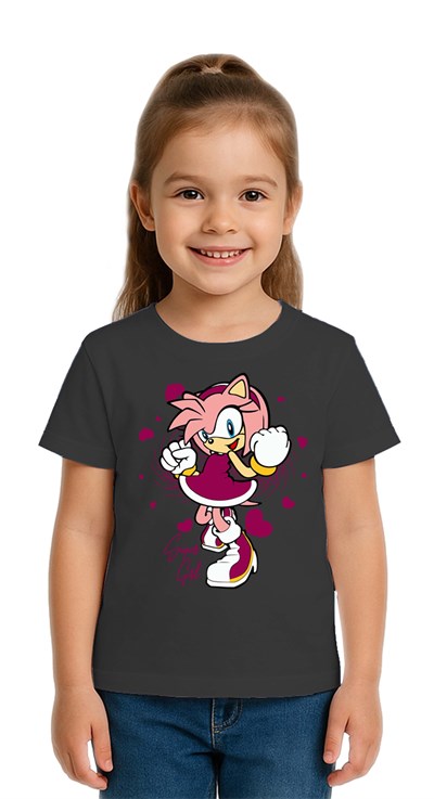 Unisex Sonic Super Girl Baskılı Çocuk Tişört pamuklu penye kumaş
