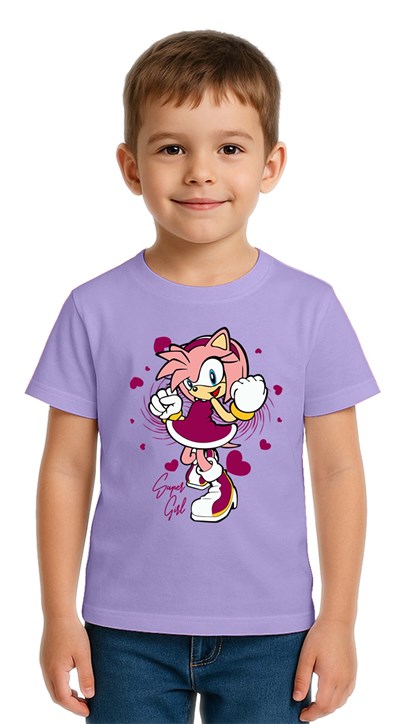 Unisex Sonic Super Girl Baskılı Çocuk Tişört pamuklu penye kumaş