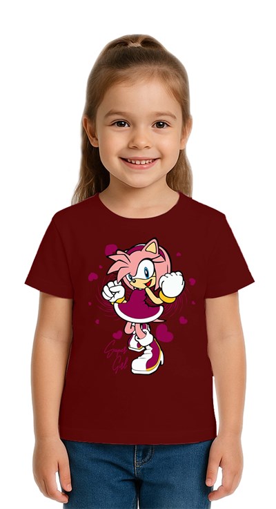 Unisex Sonic Super Girl Baskılı Çocuk Tişört pamuklu penye kumaş