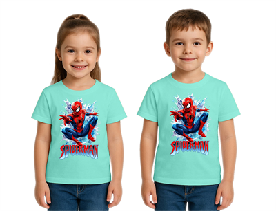 Unisex Spıderman baskılı Çocuk Tişört pamuklu penye kumaş